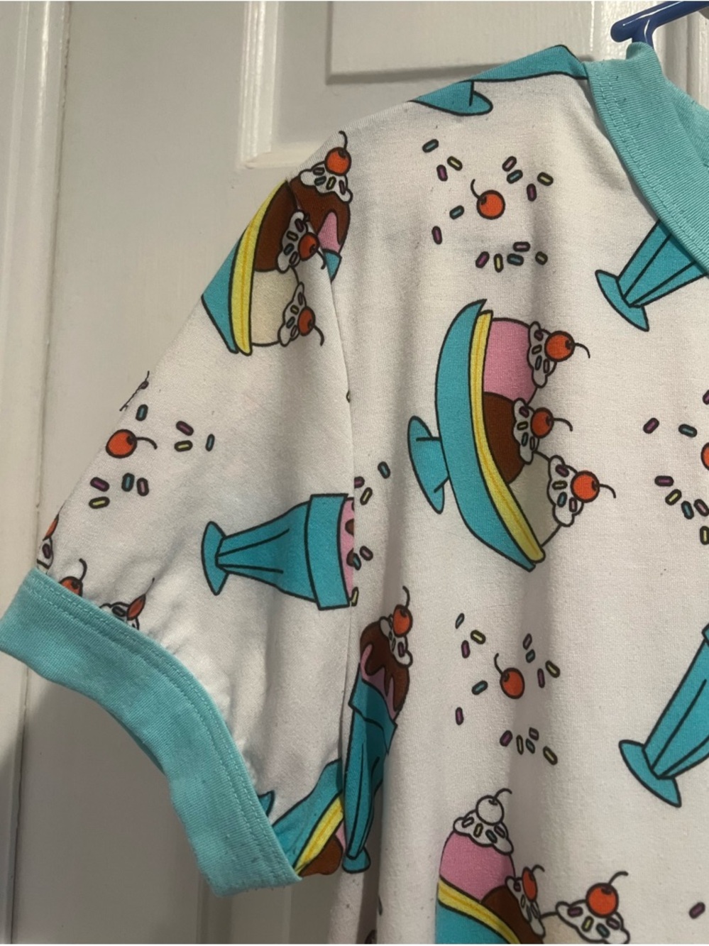 Ice Cream Sundae Print Ringer Tee - Turquoise Trim - Picture 5 of 7